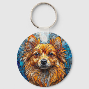 ドイツのスピッツ犬ステンドグラスのアートワーク キーホルダー