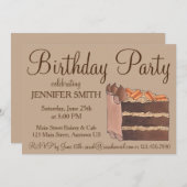 ドイツのチョコレートケーキスライス誕生日パーティースワップ 招待状 (正面/裏面)