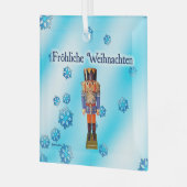 ドイツのナツクラッカー – Frehliche Weihnachen ガラスオーナメント (正面左)