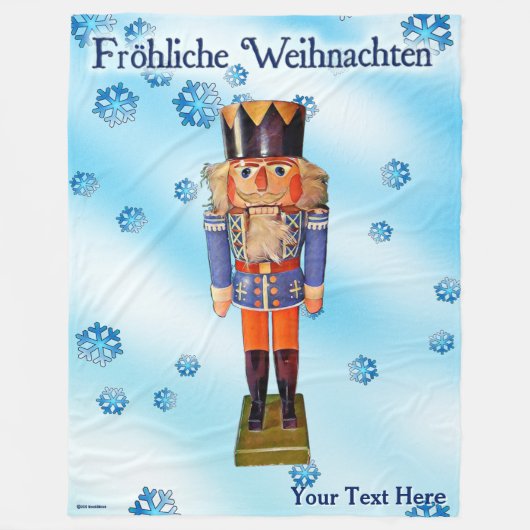 ドイツのナツクラッカー – Frehliche Weihnachen フリースブランケット (正面)