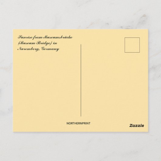 ドイツのニュールンベルクにあるミュージアムズブリュッケでのサンライズ ポストカード (裏面)