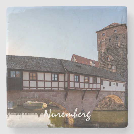 ドイツのニュールンベルクにある古い中世の橋 ストーンコースター (正面)