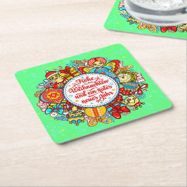 ドイツのハッピークリスマス&ハッピーニューイヤー スクエアペーパーコースター