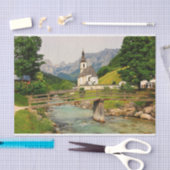 ドイツのバイエルンにある古い教会と橋 薄葉紙 (クラフト)