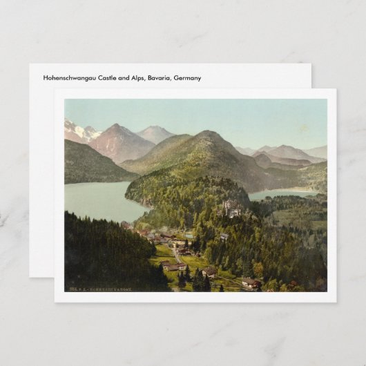 ドイツのバイエルン州ホーエンシュヴァンガウ城とアルプス ポストカード (正面/裏面)