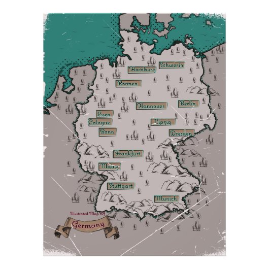 ドイツのビンテージイラスト地図 フォトプリント            (正面)