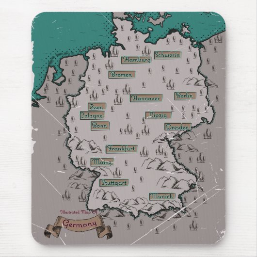 ドイツのビンテージイラスト地図 マウスパッド (正面)