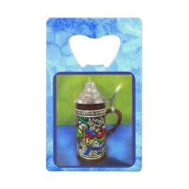 ドイツのビールスタイン付き/ヒンジ付き蓋青グリーン クレジットカード栓抜き