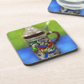 ドイツのビールスタイン付き/ヒンジ付き蓋青グリーン コースター (左側)