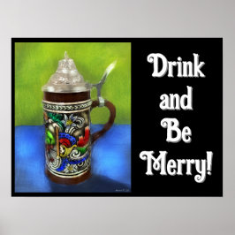 ドイツのビールスタイン付き/ヒンジ付き蓋青グリーン ポスター