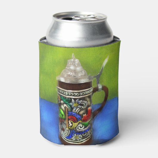 ドイツのビールスタイン付き/ヒンジ付き蓋青グリーン 缶クーラー (缶正面)