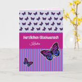ドイツのピンクと薄紫の蝶のカスタム文字 カード (黄色い花)