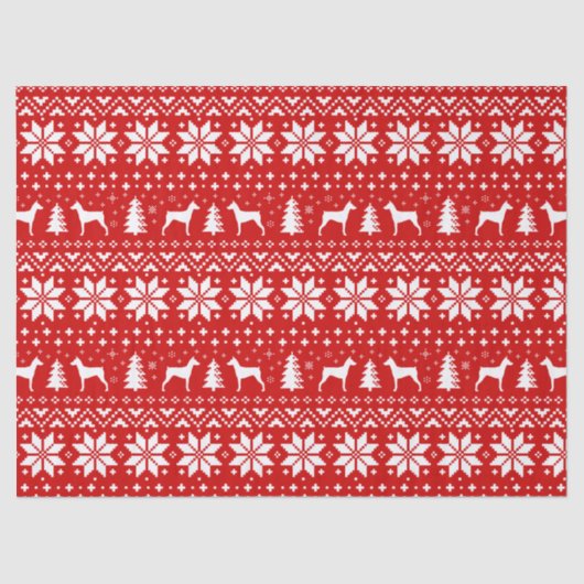 ドイツのピンシャーはクリスマスパターン赤のシルエットを描きます 薄葉紙 (正面)