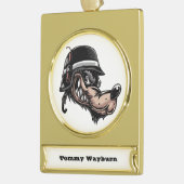 ドイツのヘルメットにダイナマイトを乗せた漫画の狼 ゴールドプレートバナーオーナメント (左)