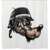 ドイツのヘルメットにダイナマイトを乗せた漫画の狼 シャワーカーテン (正面)