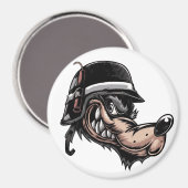 ドイツのヘルメットにダイナマイトを乗せた漫画の狼 マグネット (正面/裏面)