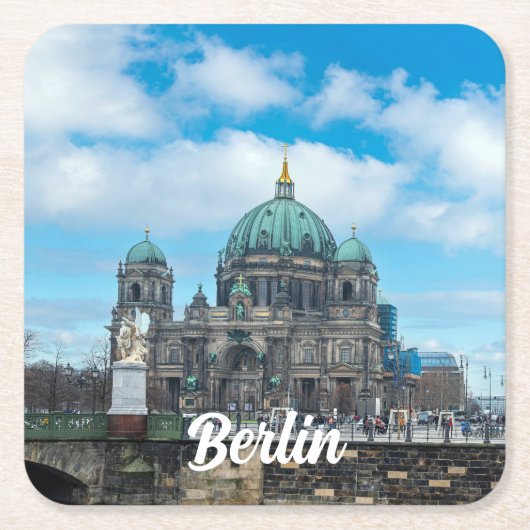 ドイツのベルリンにあるベルリンの大聖堂とテレビ塔 スクエアペーパーコースター (正面)