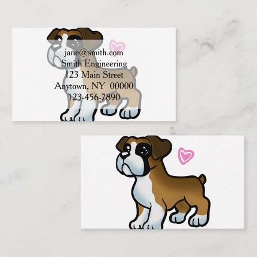 ドイツのボクサーの子犬の漫画 |背景色 名刺 (正面/裏面)