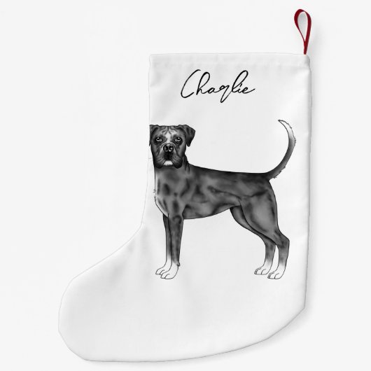 ドイツのボクサー犬の白黒と名前をカスタムする スモールクリスマスストッキング (裏面)