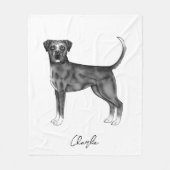 ドイツのボクサー犬の白黒と名前をカスタムする フリースブランケット (正面)