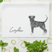 ドイツのボクサー犬の白黒カスタム文字 キッチンタオル (折り畳み)