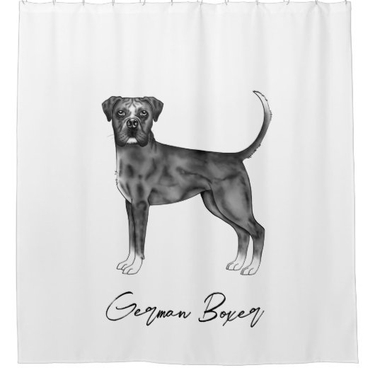 ドイツのボクサー犬の白黒カスタム文字 シャワーカーテン (正面)