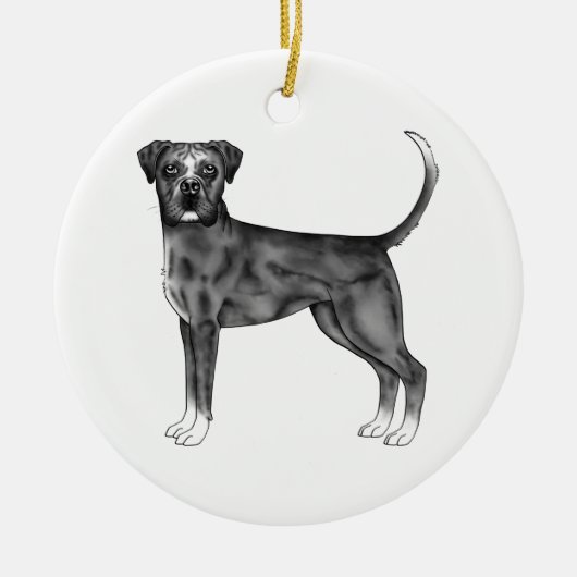 ドイツのボクサー犬の白黒カスタム文字 セラミックオーナメント (正面)