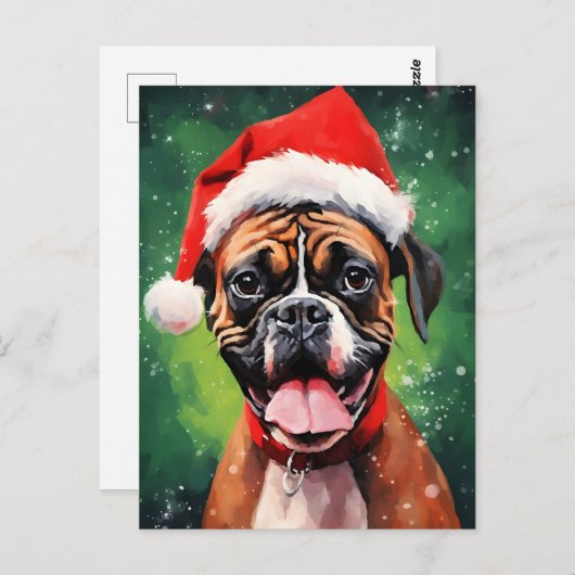 ドイツのボクサー・クリスマスブ絵画ラシのアートワーク ポストカード (正面/裏面)