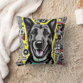 ドイツのポップ・アートの羊飼いアートGSD、黄色の赤の青 クッション (ブランケット)