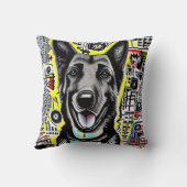 ドイツのポップ・アートの羊飼いアートGSD、黄色の赤の青 クッション (裏面)