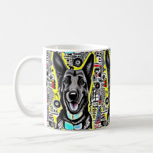 ドイツのポップ・アートの羊飼いアートGSD、黄色の赤の青 コーヒーマグカップ (左)