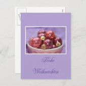 ドイツのメリークリスマスイラ&ピンクオーナメント シーズンポストカード (正面/裏面)