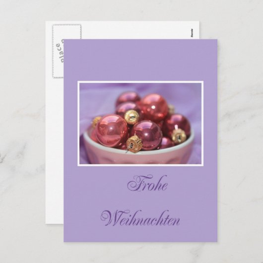 ドイツのメリークリスマスイラ&ピンクオーナメント シーズンポストカード (正面/裏面)