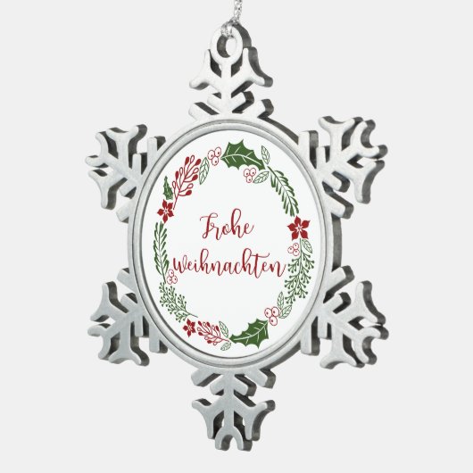 ドイツのメリークリスマスリース、Frohe Weihnachen スノーフレークピューターオーナメント (右)
