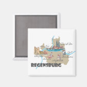 ドイツのレーゲンスブルクの地図 マグネット (正面/裏面)