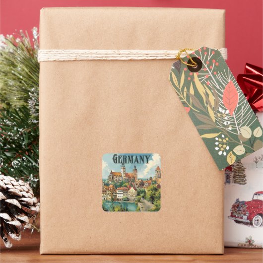 ドイツのヴィンテージ旅行ポスター スクエアシール (クリスマス)