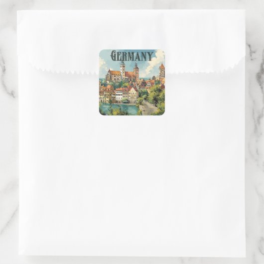 ドイツのヴィンテージ旅行ポスター スクエアシール (バッグ)