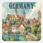 ドイツのヴィンテージ旅行ポスター スクエアシール (正面)