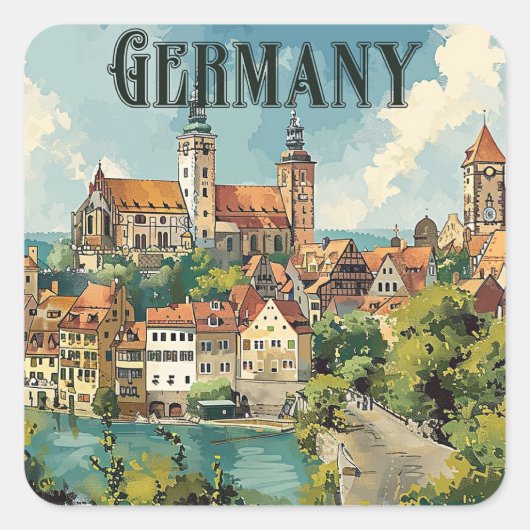 ドイツのヴィンテージ旅行ポスター スクエアシール (正面)