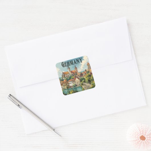 ドイツのヴィンテージ旅行ポスター スクエアシール (封筒)