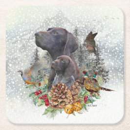 ドイツの冬の短いポインタ スクエアペーパーコースター