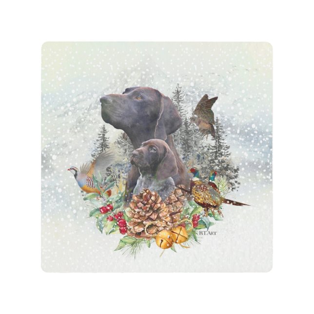 ドイツの冬の短いポインタ メタルプリント (正面)