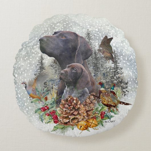 ドイツの冬の短いポインタ ラウンドクッション (正面)