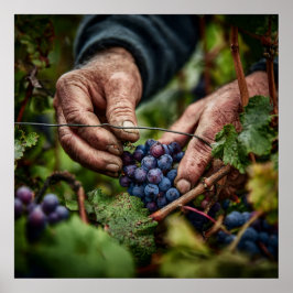 ドイツの収穫 – ぶどう狩り手のクローズアップ ポスター