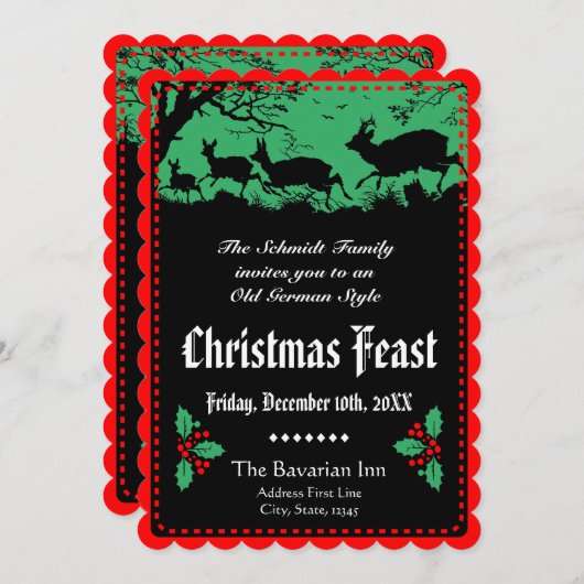 ドイツの古いスタイルクリスマスパーティーまたは宴会 招待状 (正面/裏面)