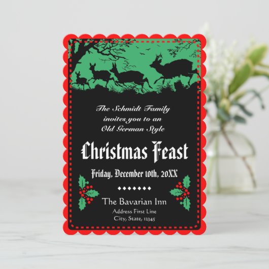 ドイツの古いスタイルクリスマスパーティーまたは宴会 招待状 (スタンド正面)