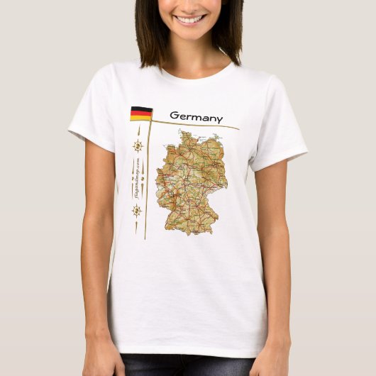 ドイツの地図+国旗+タイトルTシャツ Tシャツ (正面)