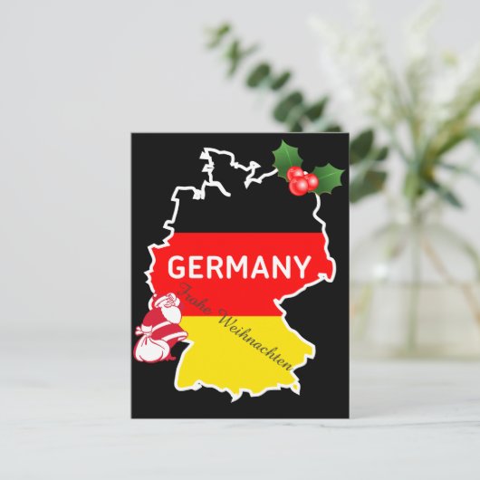 ドイツの地図、旗およびサンタとのクリスマス シーズンポストカード (スタンド正面)