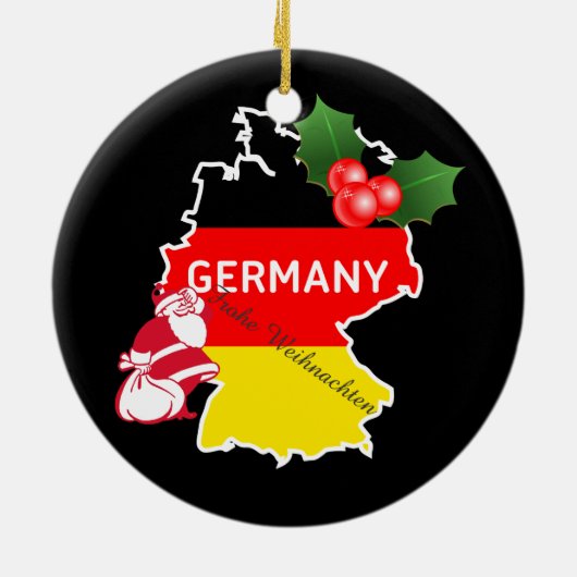 ドイツの地図、旗およびサンタとのクリスマス セラミックオーナメント (裏面)