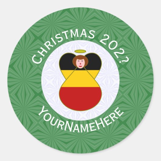 ドイツの天使クリスマスフラグ パーソナライズ ラウンドシール (正面)